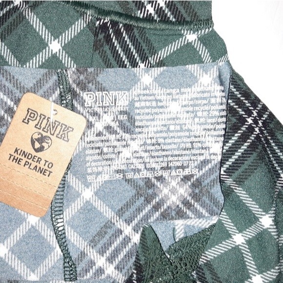 Pink Satin Green Plaid  XXL No Show Lace Trim Cheekster NWT - Picture 3 of 4